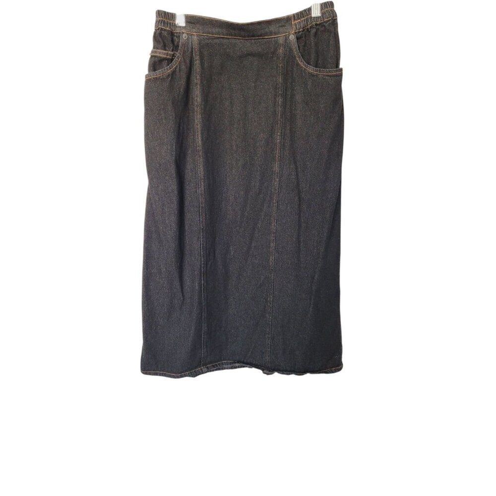 Cathy Daniels Long Denim Skirt Vtg Women's M Straight Pockets Elastic Back